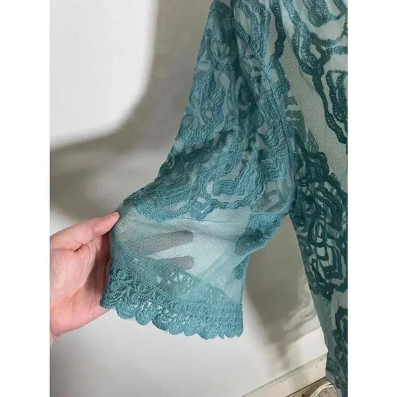 Women's Favlux Turquoise Lace Kimono Cardigan Duster Size M‎ GUC! 0155 - Picture 5 of 12
